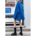 Fashion blue knitted pullover plus size clothing winter knit tops side open