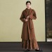 women brown woolen overcoat oversized stand collar winter coat tie waist jackets