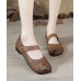Comfy Hollow Out Loafers For Women Khaki Cowhide Leather