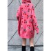 For Spring pink print Sweater weather fashion drawstring hooded knitted tops
