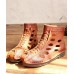 Casual Hollow Out Boots Brown Cowhide Leather