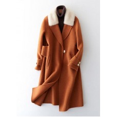 Luxury oversize trench coat fur collar brown Notched woolen overcoat