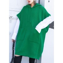 For Spring green sweaters trendy plus size hooded pockets tops