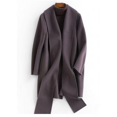 boutique Loose length long sleeve outwear dark gray pockets Woolen Coat Women