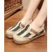Blue Striped Cotton Fabric Flats Splicing Flat Shoes For Women