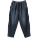 French Denim Blue High Waist Pockets Patchwork Cotton Harem Pants Summer
