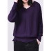 Comfy long sleeve sweater Loose fitting purple knit tops v neck