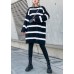 Cozy black white striped knitwear o neck baggy sweater tops
