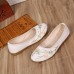Art Splicing Flat Shoes For Women Beige Embroideried Cotton Linen Fabric