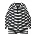 Women black white striped knit tops plus size clothing lapel baggy knit sweat tops