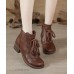 Brown Boots Chunky Cowhide Leather Fashion Lace Up Boots