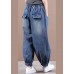 Fashion Denim Blue Elastic Waist Pockets Patchwork Cotton Harem Pants Fall