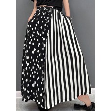 Black White Dot Striped Print Patchwork Wide Leg Pants High Waist Pockets Summer