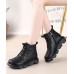 Black Cross Strap Cowhide Leather Boots Hollow Out Boots