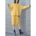 Autumn new temperament yellow high collar long-sleeved sweater suit skirt two-piece