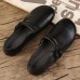 Black Cowhide Leather Flat Shoes Buckle Strap Flats
