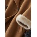 boutique beige Woolen Coats oversize medium length jackets fur collar coat double breast