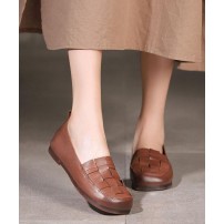 Chocolate Genuine Leather Casual Flat Feet Shoes Penny Loafers