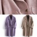 women plus size pockets outwear khaki Notched Woolen Coat