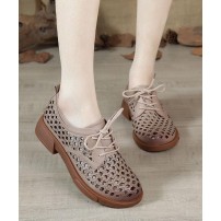 Nude Flat Shoes For Women Genuine Leather Boutique Cross Strap Flat Shoes