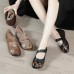 Comfy Hollow Out Loafers For Women Khaki Cowhide Leather