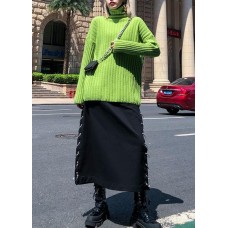 Cozy green knit tops oversize high neck thick knitted pullover