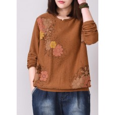 brown prints knit jacket oversized autumn knitwear o neck