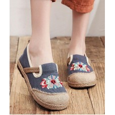 Grey Embroideried Flats Cotton Linen Fabric Boutique  Flat Feet Shoes