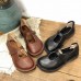 Fashion Chocolate Buckle Strap Loafers For Women Cowhide Leather