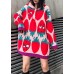 Aesthetic pink print knit blouse Loose fitting knit hooded drawstring tops
