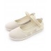 Beige Embroideried Cotton Fabric Flat Shoes Buckle Strap Flat Shoes