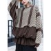 Oversized chocolate striped box top plus size clothing o neck ruffles patchwork knit sweat tops